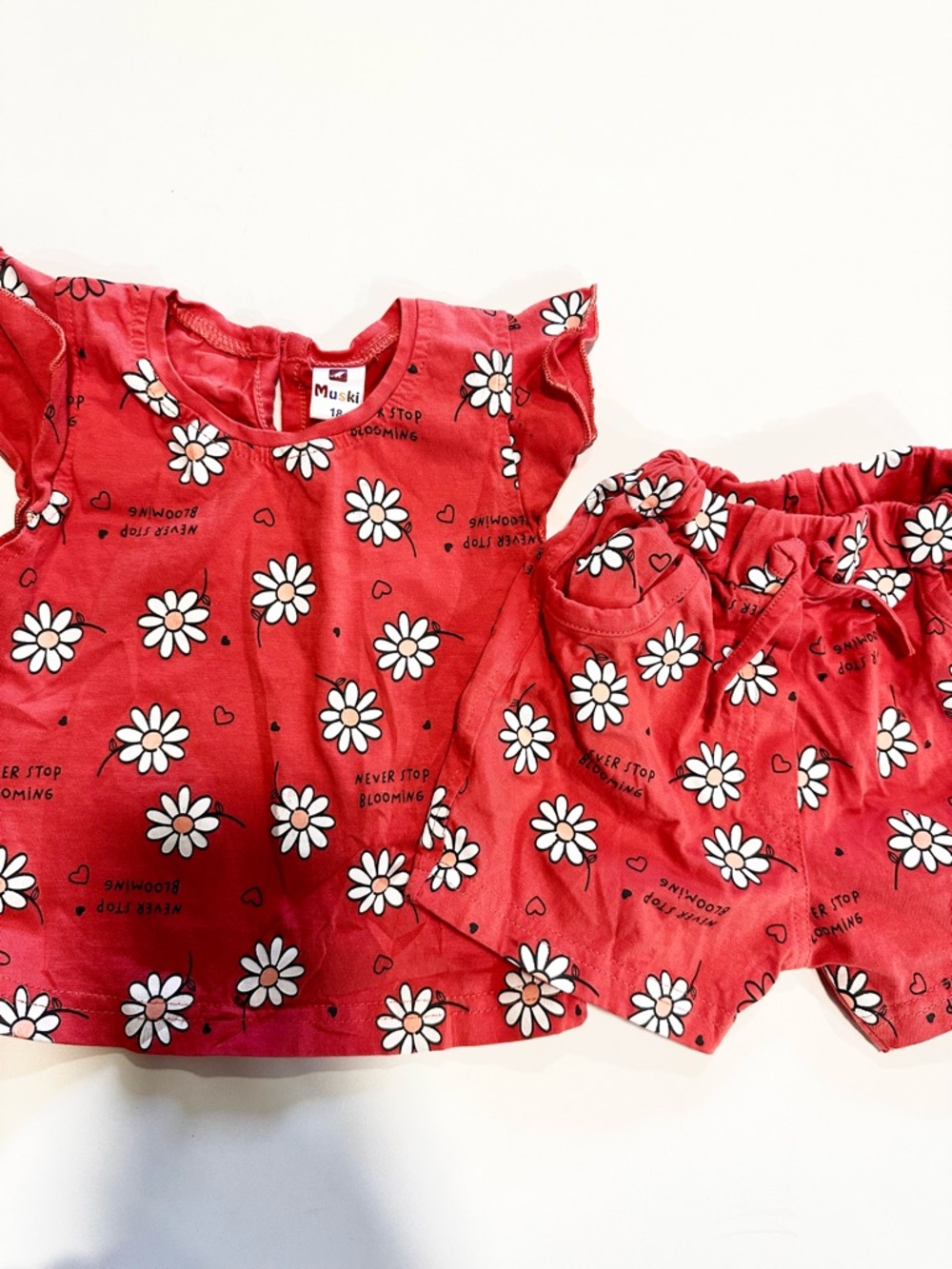 “Never Stop Blooming” Red Daisy Toddler Top & Shorts Set